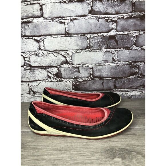 Ecco Biom Natural Motion Black Suede Red Textile Flats Shoes Women Sz 39EU/8.5M - Picture 11 of 16
